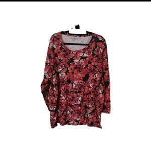 Roaman's Red Floral Blouse